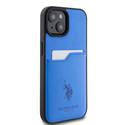Apple iPhone 15 Kılıf U.S. Polo Assn. Orjinal Lisanslı Baskı Logolu PU Kartlıklı Kapak Lacivert