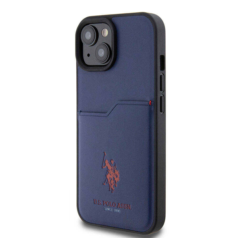 Apple iPhone 15 Kılıf U.S. Polo Assn. Orjinal Lisanslı Baskı Logolu PU Kartlıklı Kapak Lacivert