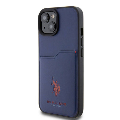 Apple iPhone 15 Kılıf U.S. Polo Assn. Orjinal Lisanslı Baskı Logolu PU Kartlıklı Kapak Lacivert