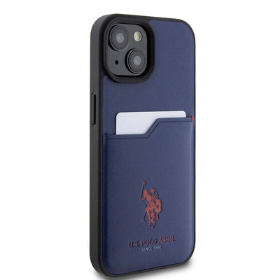 Apple iPhone 15 Kılıf U.S. Polo Assn. Orjinal Lisanslı Baskı Logolu PU Kartlıklı Kapak Mavi