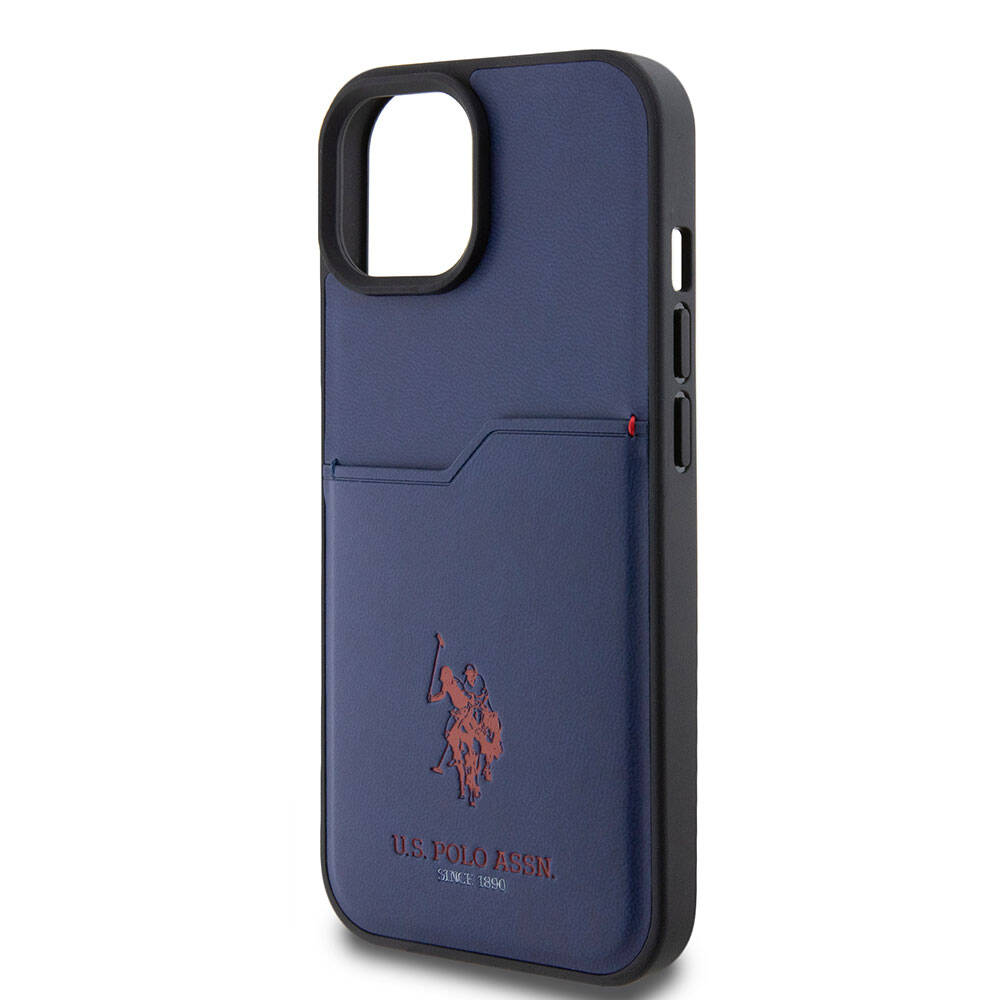 Apple iPhone 15 Kılıf U.S. Polo Assn. Orjinal Lisanslı Baskı Logolu PU Kartlıklı Kapak Lacivert