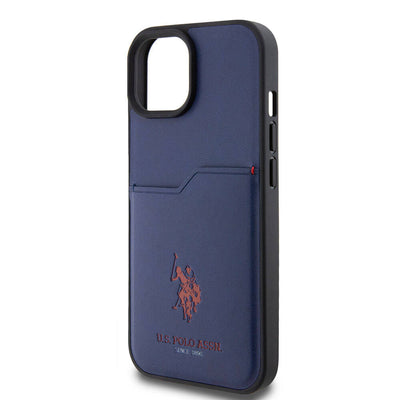 Apple iPhone 15 Kılıf U.S. Polo Assn. Orjinal Lisanslı Baskı Logolu PU Kartlıklı Kapak Lacivert
