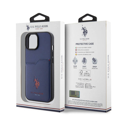 Apple iPhone 15 Kılıf U.S. Polo Assn. Orjinal Lisanslı Baskı Logolu PU Kartlıklı Kapak Lacivert