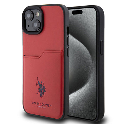 Apple iPhone 15 Kılıf U.S. Polo Assn. Orjinal Lisanslı Baskı Logolu PU Kartlıklı Kapak Mavi