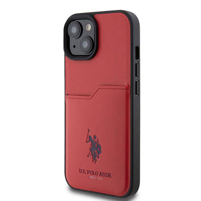 Apple iPhone 15 Kılıf U.S. Polo Assn. Orjinal Lisanslı Baskı Logolu PU Kartlıklı Kapak Kırmızı