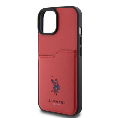 Apple iPhone 15 Kılıf U.S. Polo Assn. Orjinal Lisanslı Baskı Logolu PU Kartlıklı Kapak Kırmızı