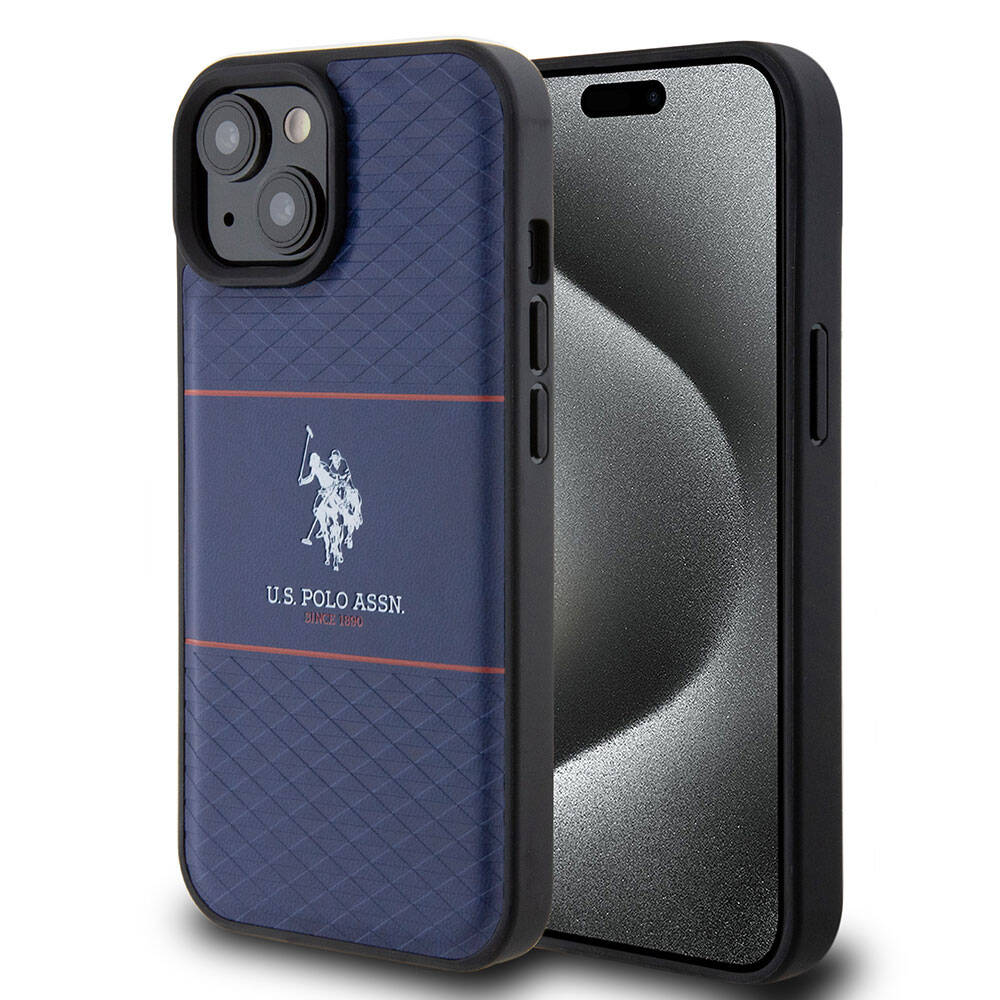 Apple iPhone 15 Kılıf U.S. Polo Assn. Orjinal Lisanslı Deri Şeritli Logo Dizayn Kapak