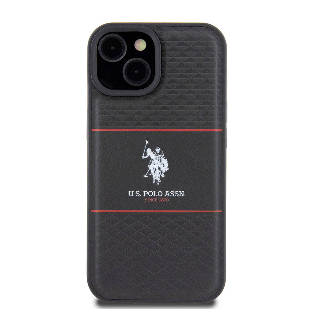 iPhone 15 Kılıf U.S. Polo Assn. Orjinal Lisanslı Deri Şeritli Logo Dizayn Kılıf