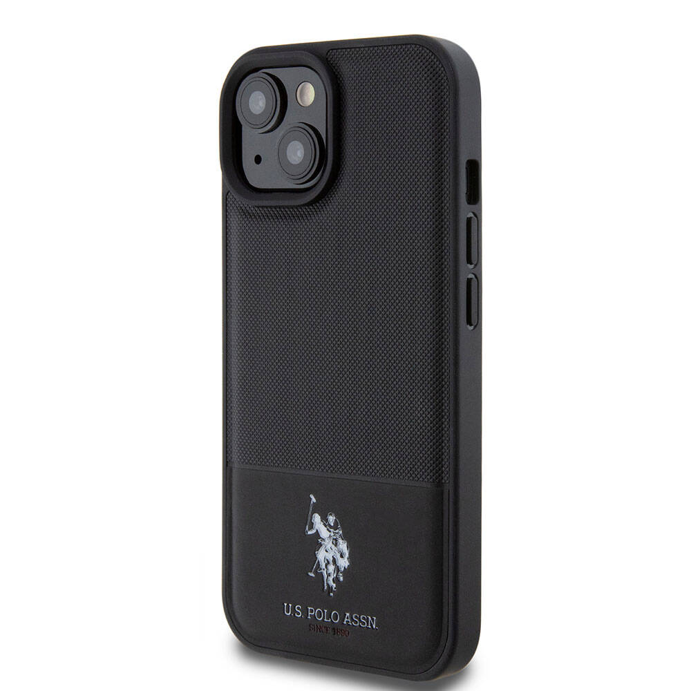 Apple iPhone 15 Kılıf U.S. Polo Assn. Orjinal Lisanslı Suni Deri Arka Yüzey Baskı Logolu Örgü Desenli Kapak Yeşil