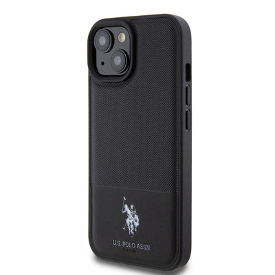 Apple iPhone 15 Kılıf U.S. Polo Assn. Orjinal Lisanslı Suni Deri Arka Yüzey Baskı Logolu Örgü Desenli Kapak Yeşil