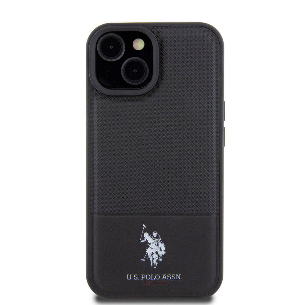 Apple iPhone 15 Kılıf U.S. Polo Assn. Orjinal Lisanslı Suni Deri Arka Yüzey Baskı Logolu Örgü Desenli Kapak Yeşil