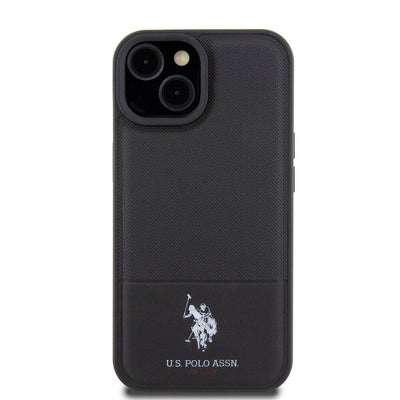Apple iPhone 15 Kılıf U.S. Polo Assn. Orjinal Lisanslı Suni Deri Arka Yüzey Baskı Logolu Örgü Desenli Kapak Yeşil