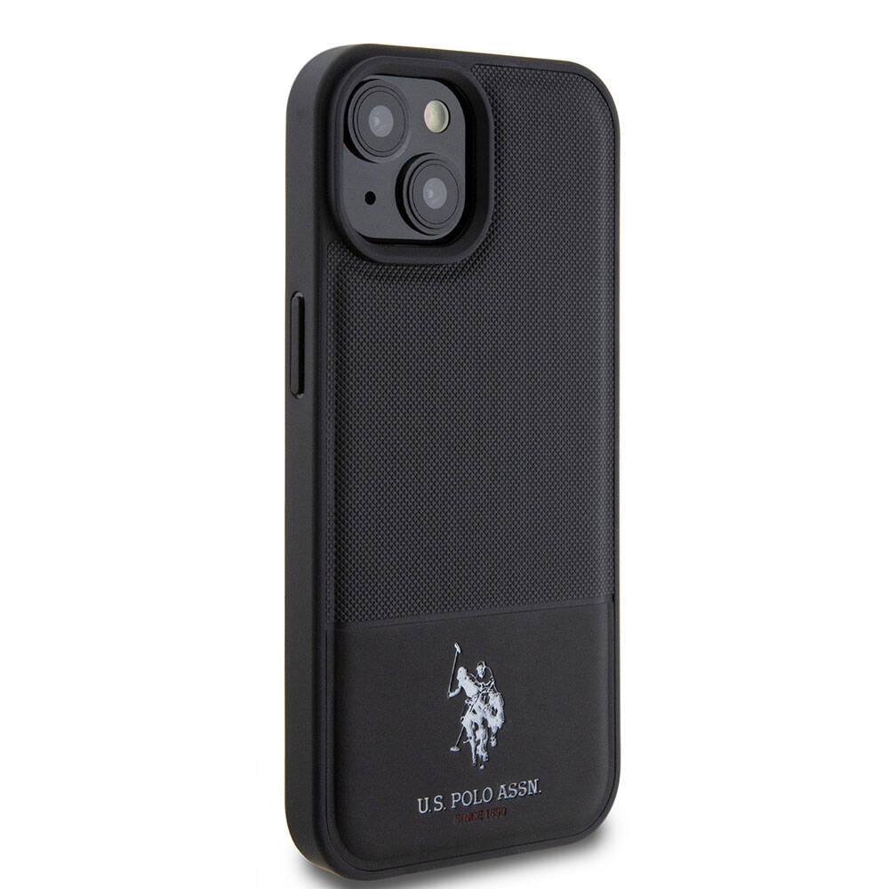 Apple iPhone 15 Kılıf U.S. Polo Assn. Orjinal Lisanslı Suni Deri Arka Yüzey Baskı Logolu Örgü Desenli Kapak Yeşil