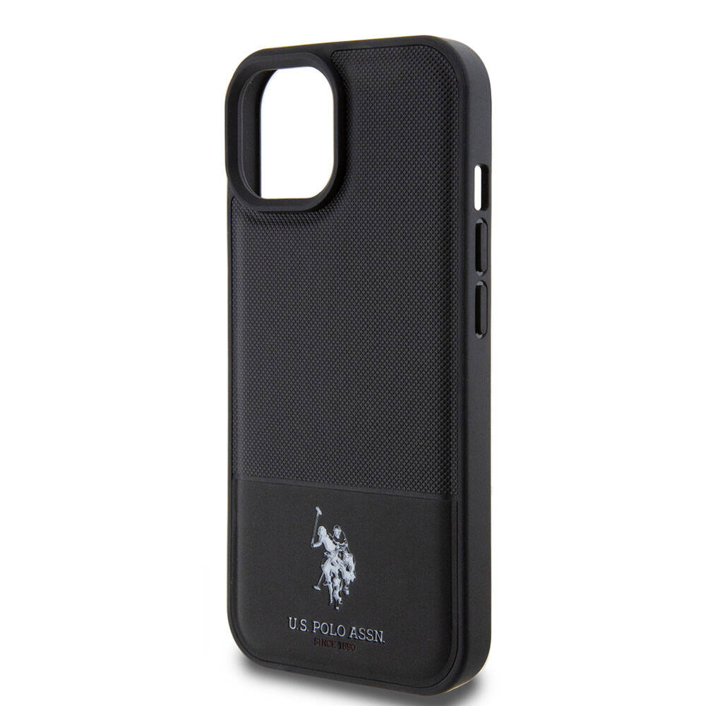 Apple iPhone 15 Kılıf U.S. Polo Assn. Orjinal Lisanslı Suni Deri Arka Yüzey Baskı Logolu Örgü Desenli Kapak Yeşil