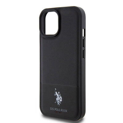 Apple iPhone 15 Kılıf U.S. Polo Assn. Orjinal Lisanslı Suni Deri Arka Yüzey Baskı Logolu Örgü Desenli Kapak Yeşil