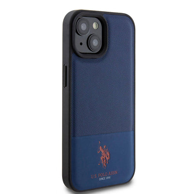 Apple iPhone 15 Kılıf U.S. Polo Assn. Orjinal Lisanslı Suni Deri Arka Yüzey Baskı Logolu Örgü Desenli Kapak Yeşil