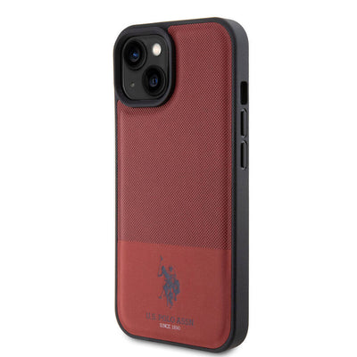 Apple iPhone 15 Kılıf U.S. Polo Assn. Orjinal Lisanslı Suni Deri Arka Yüzey Baskı Logolu Örgü Desenli Kapak Yeşil