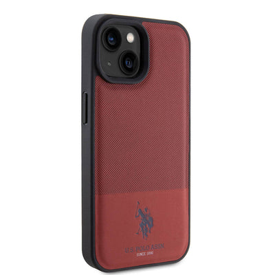 Apple iPhone 15 Kılıf U.S. Polo Assn. Orjinal Lisanslı Suni Deri Arka Yüzey Baskı Logolu Örgü Desenli Kapak Yeşil