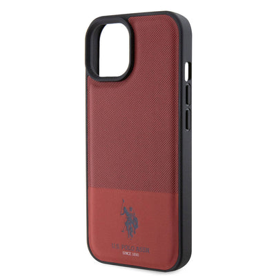 Apple iPhone 15 Kılıf U.S. Polo Assn. Orjinal Lisanslı Suni Deri Arka Yüzey Baskı Logolu Örgü Desenli Kapak Yeşil