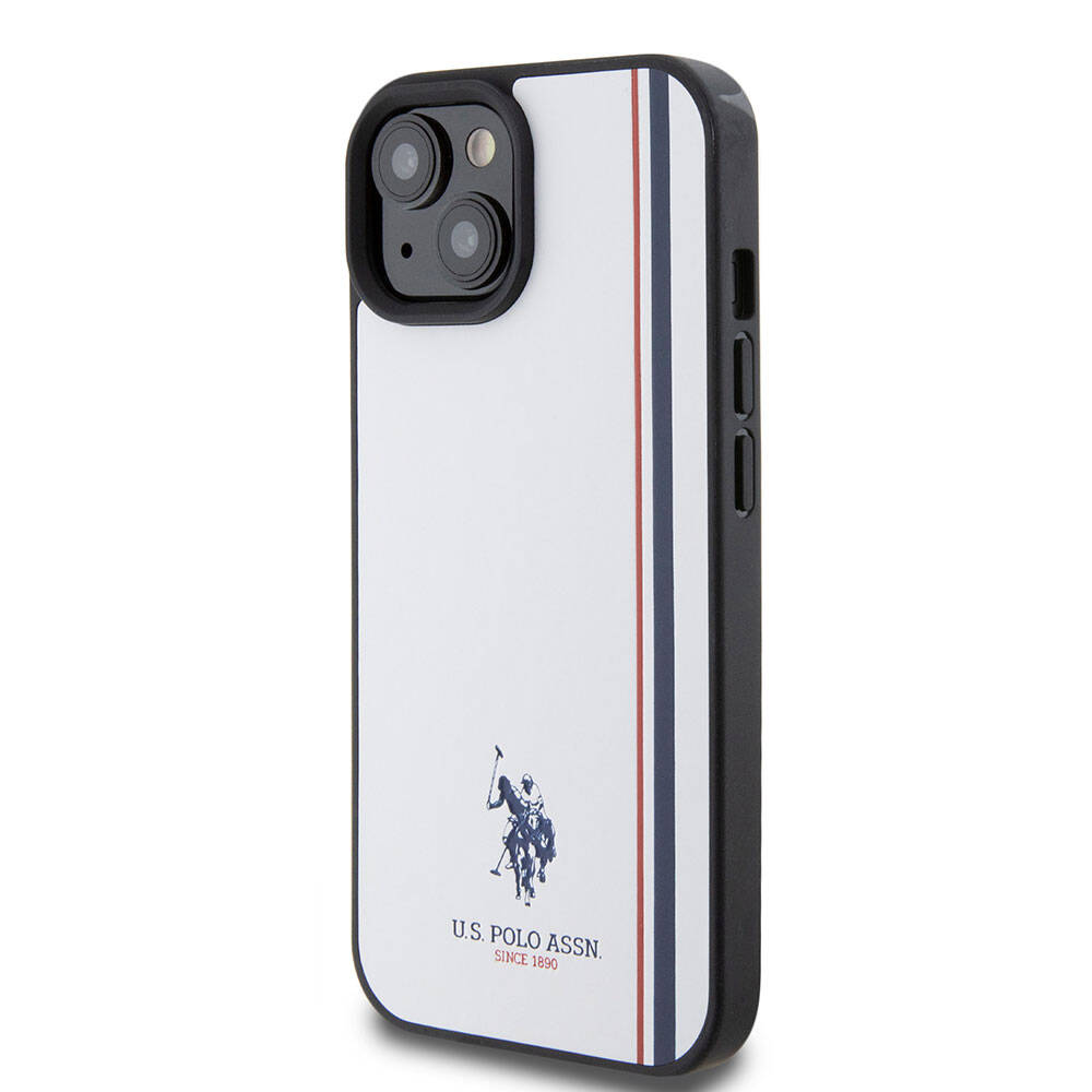 Apple iPhone 15 Kılıf U.S. Polo Assn. Orjinal Lisanslı Üç Renk Şerit Tasarımlı Baskı Logolu Kapak Beyaz
