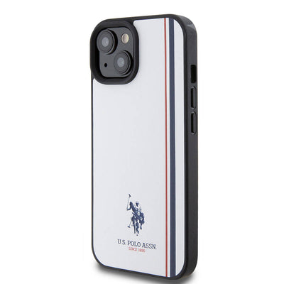 Apple iPhone 15 Kılıf U.S. Polo Assn. Orjinal Lisanslı Üç Renk Şerit Tasarımlı Baskı Logolu Kapak Beyaz
