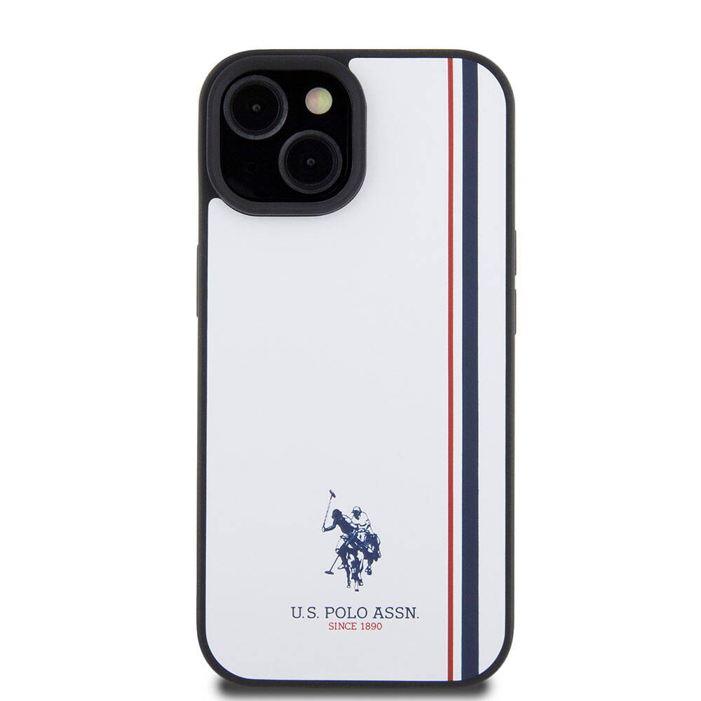 Apple iPhone 15 Kılıf U.S. Polo Assn. Orjinal Lisanslı Üç Renk Şerit Tasarımlı Baskı Logolu Kapak Beyaz