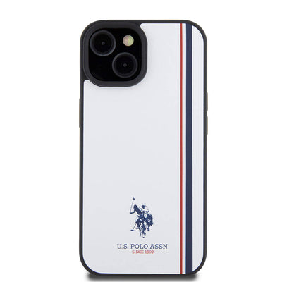 Apple iPhone 15 Kılıf U.S. Polo Assn. Orjinal Lisanslı Üç Renk Şerit Tasarımlı Baskı Logolu Kapak Beyaz