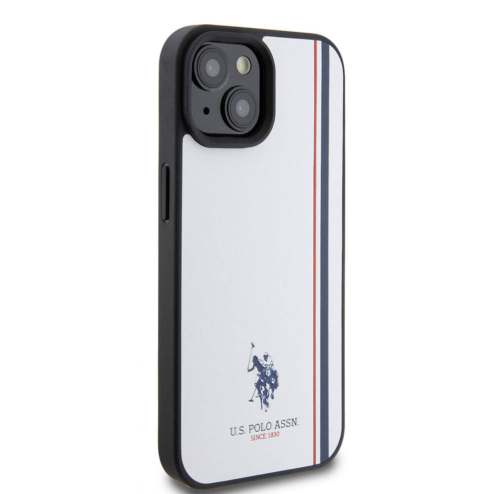 Apple iPhone 15 Kılıf U.S. Polo Assn. Orjinal Lisanslı Üç Renk Şerit Tasarımlı Baskı Logolu Kapak Beyaz