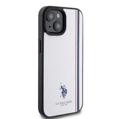 Apple iPhone 15 Kılıf U.S. Polo Assn. Orjinal Lisanslı Üç Renk Şerit Tasarımlı Baskı Logolu Kapak Beyaz