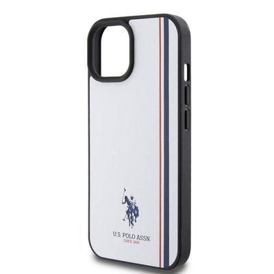 Apple iPhone 15 Kılıf U.S. Polo Assn. Orjinal Lisanslı Üç Renk Şerit Tasarımlı Baskı Logolu Kapak Beyaz