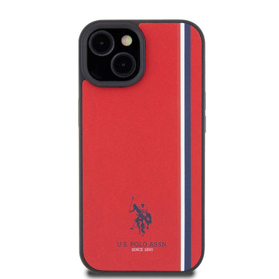 Apple iPhone 15 Kılıf U.S. Polo Assn. Orjinal Lisanslı Üç Renk Şerit Tasarımlı Baskı Logolu Kapak Beyaz