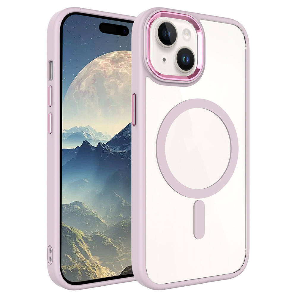iPhone 15 Kılıf Wireless Şarj Özellikli Zore Krom M-safe Silikon Kılıf