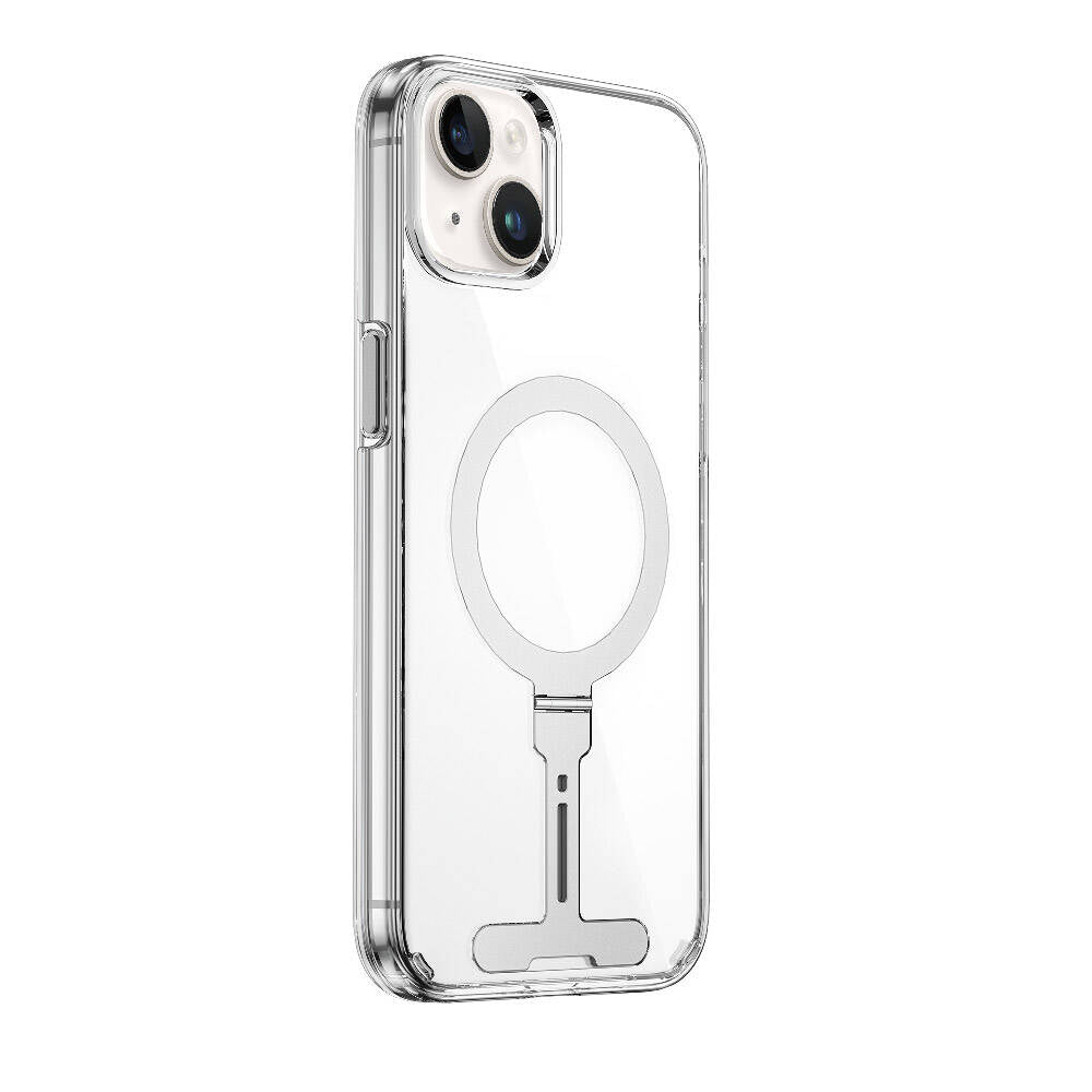 Apple iPhone 15 Kılıf Wiwu FYY-014 Magsafe Şarj Özellikli Alüminyum Alaşım Metal Standlı Şeffaf Kapak Renksiz