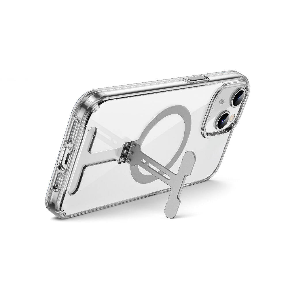 Apple iPhone 15 Kılıf Wiwu FYY-014 Magsafe Şarj Özellikli Alüminyum Alaşım Metal Standlı Şeffaf Kapak Renksiz