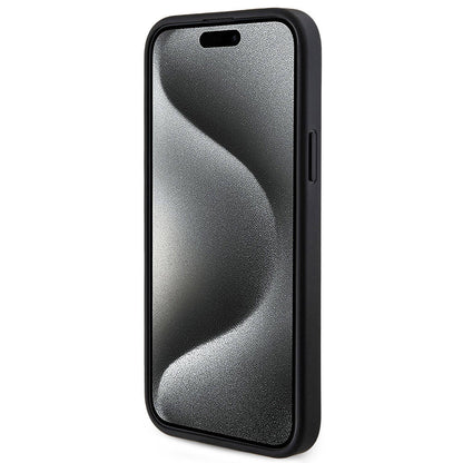 iPhone 15 Plus Guess Orjinal Lisanslı M-safe Şarj Özellikli PU Halkalı 4G Desenli Yazı Logolu Kılıf