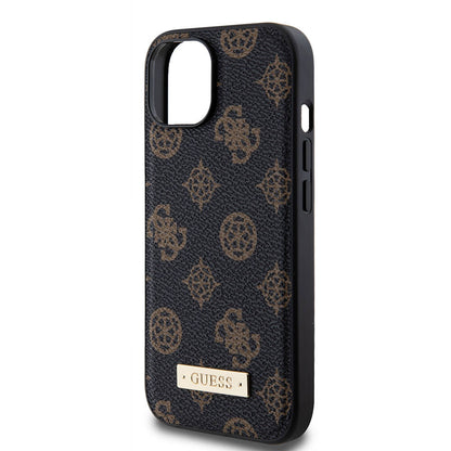 iPhone 15 Plus Kılıf Guess M-safe Şarj Özellikli PU Deri Desenli Metal Plaka Logolu Kılıf