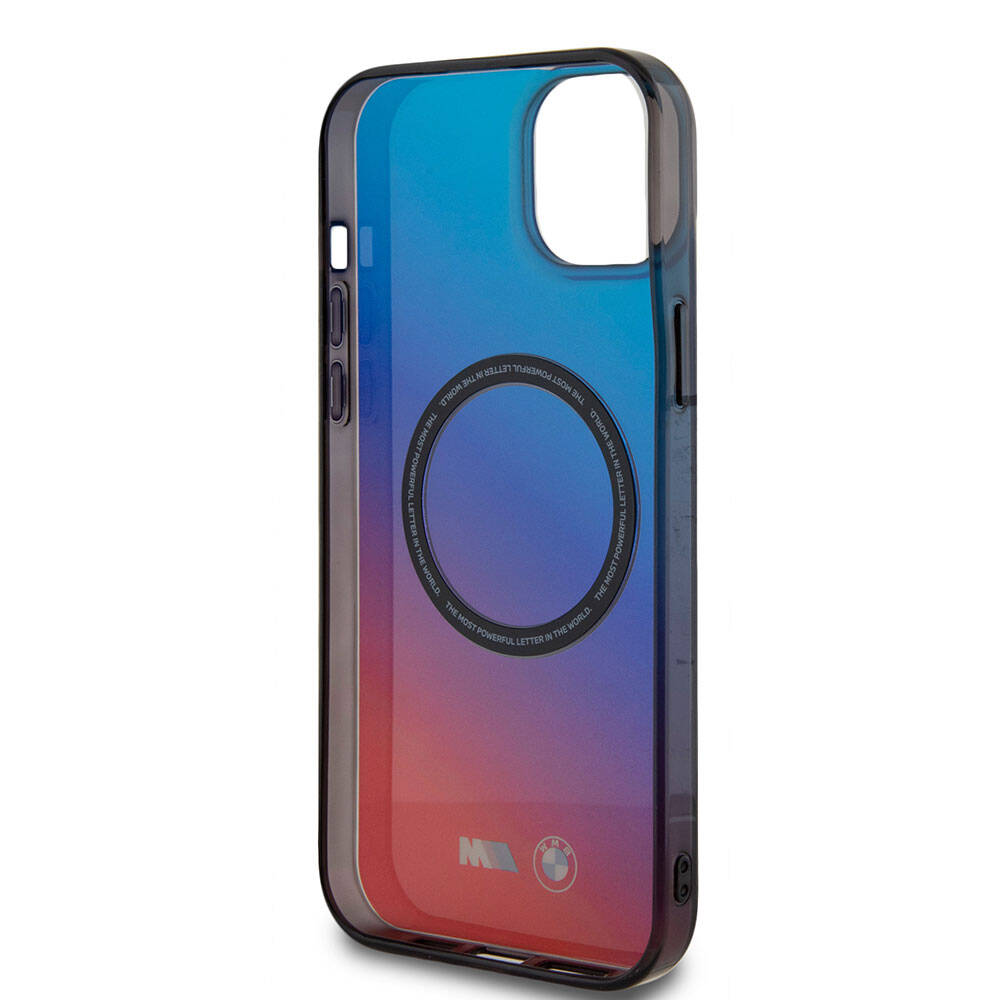 iPhone 15 Plus Kılıf BMW M-safe Şarj Özellikli Transparan Renk Geçişli Dizayn Orjinal Lisanslı Kılıf