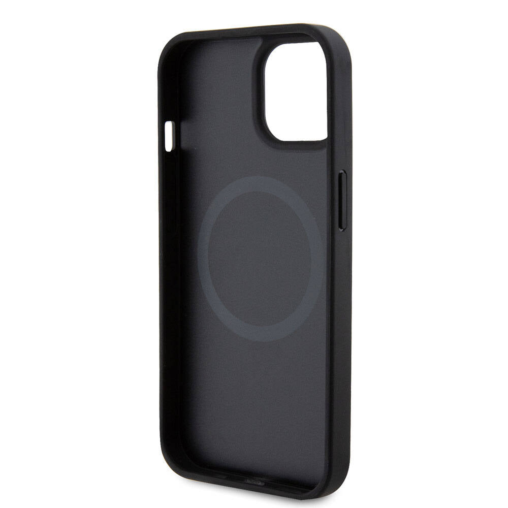 iPhone 15 Plus Kılıf Ferrari Orjinal Lisanslı M-safe Şarj Özellikli Metal Logolu PU Karbon Kılıf