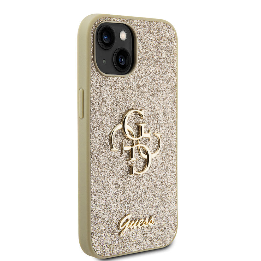 iPhone 15 Plus Kılıf Guess Orjinal Lisanslı 4G Büyük Metal Logolu Glitter Kılıf