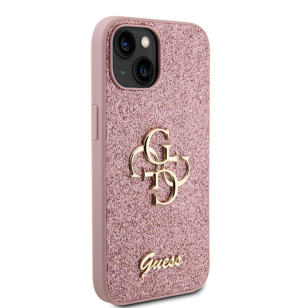 iPhone 15 Plus Kılıf Guess Orjinal Lisanslı 4G Büyük Metal Logolu Glitter Kılıf