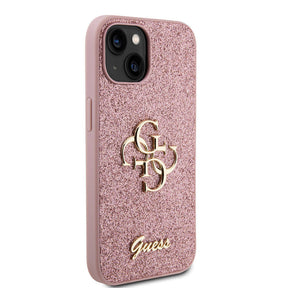 Apple iPhone 15 Kılıf Guess Orjinal Lisanslı 4G Büyük Metal Logolu Glitter Kapak