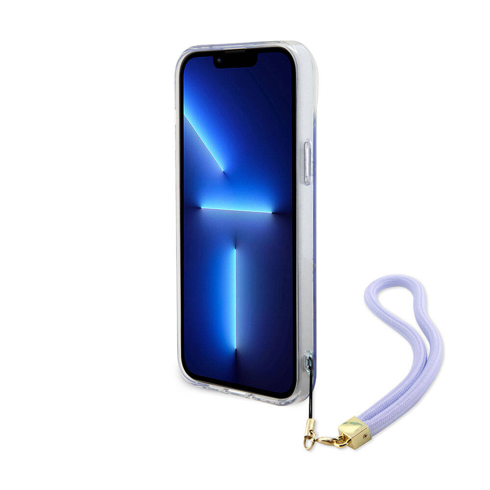 iPhone 15 Plus Kılıf Guess Orjinal Lisanslı Desenli Yazı Logolu Askı İpli Holografik Glitter Peony Kılıf