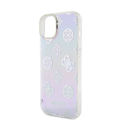 iPhone 15 Plus Kılıf Guess Orjinal Lisanslı Desenli Yazı Logolu Askı İpli Holografik Glitter Peony Kılıf