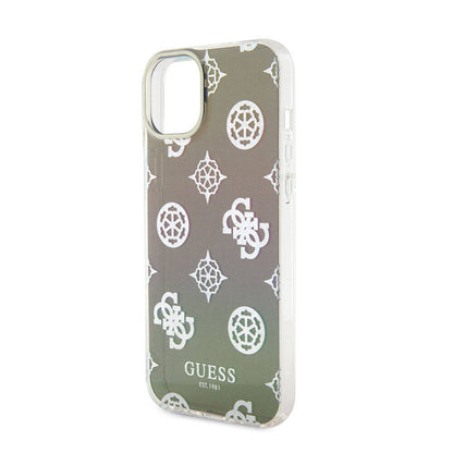 iPhone 15 Plus Kılıf Guess Orjinal Lisanslı Desenli Yazı Logolu Askı İpli Holografik Glitter Peony Kılıf