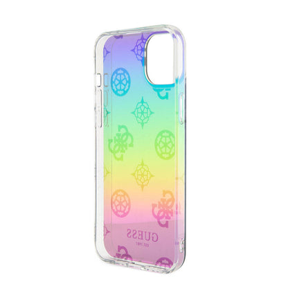 iPhone 15 Plus Kılıf Guess Orjinal Lisanslı Desenli Yazı Logolu Askı İpli Holografik Glitter Peony Kılıf