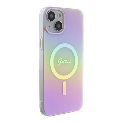 iPhone 15 Plus Kılıf Guess Orjinal Lisanslı M-safe Şarj Özellikli Yazı Logolu Iridescent Kılıf