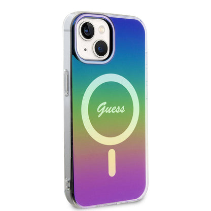 iPhone 15 Plus Kılıf Guess Orjinal Lisanslı M-safe Şarj Özellikli Yazı Logolu Iridescent Kılıf