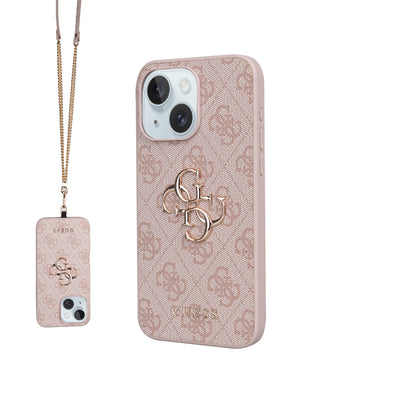 iPhone 15 Plus Kılıf Guess Orjinal Lisanslı PU Deri 4G Büyük Metal Logolu Çapraz Vücut Askılı Kılıf