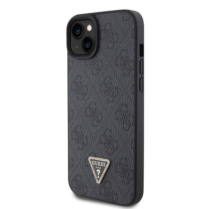 iPhone 15 Plus Kılıf Guess Orjinal Lisanslı PU Deri Askılı Taşlı Üçgen Logo 4G Desenli Strass Crossbody Kılıf