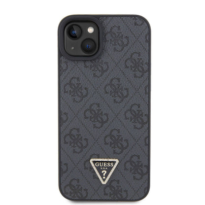 iPhone 15 Plus Kılıf Guess Orjinal Lisanslı PU Deri Askılı Taşlı Üçgen Logo 4G Desenli Strass Crossbody Kılıf